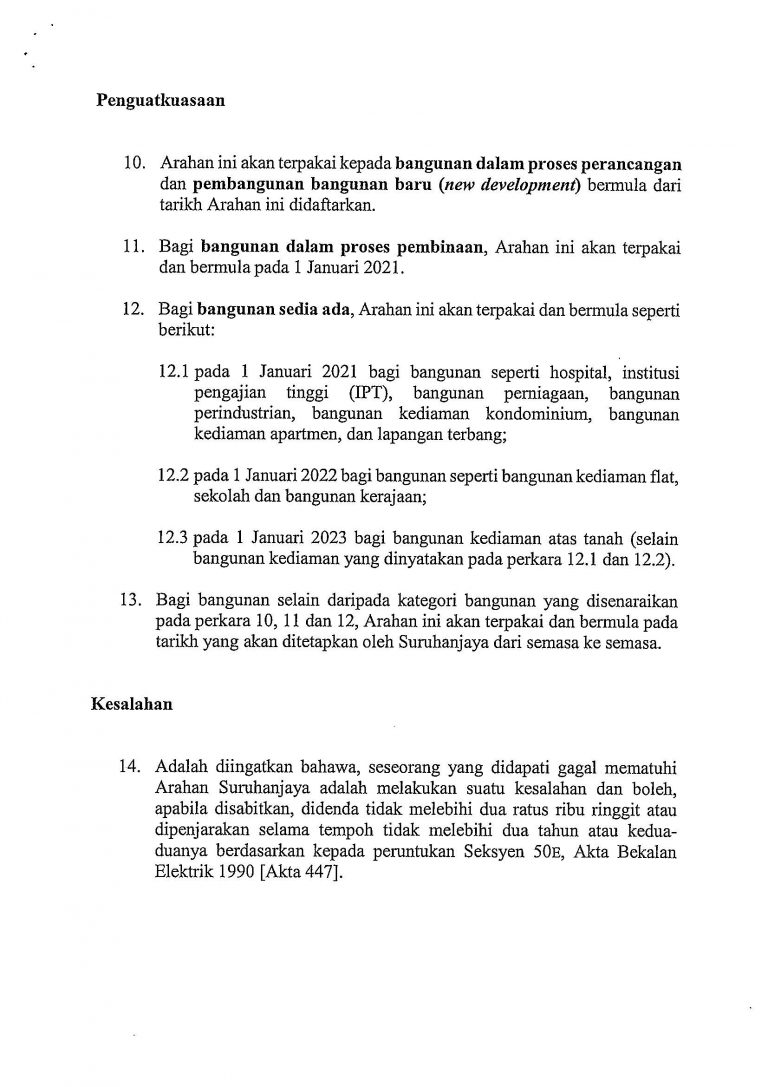 Akta Bekalan Elektrik 1990 [AKTA447] Arahan Suruhanjaya Tenaga Bilangan ...